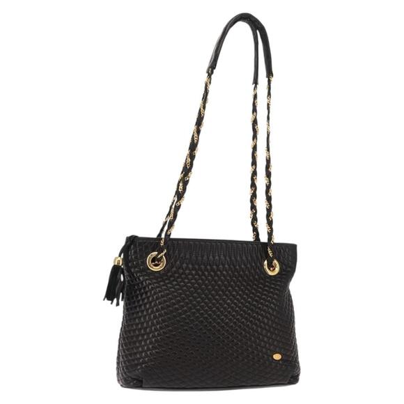 Bally | Bags | Bally Chain Tote Bag Leather Black Gold Auth Ba722